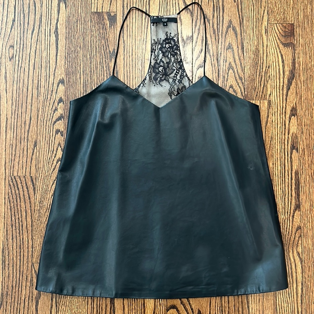 Tibi Leather & Silk Tank